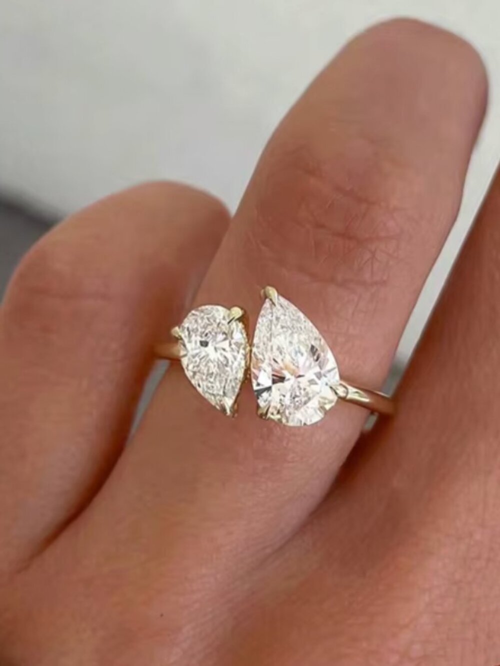 NEW 14k White Gold Pear Cut Diamond Ring Sterling Silver Teardrop Ring